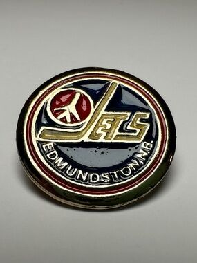 ✨2 for $10✨ Vintage Edmundston NB Jets  Lapel Pin Round Logo Enamel Collectible